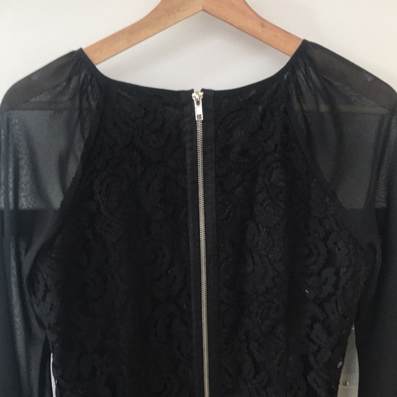 Adrianna Papell Black Lace Dress with Sheer Sleeves - Picture 6 of 6